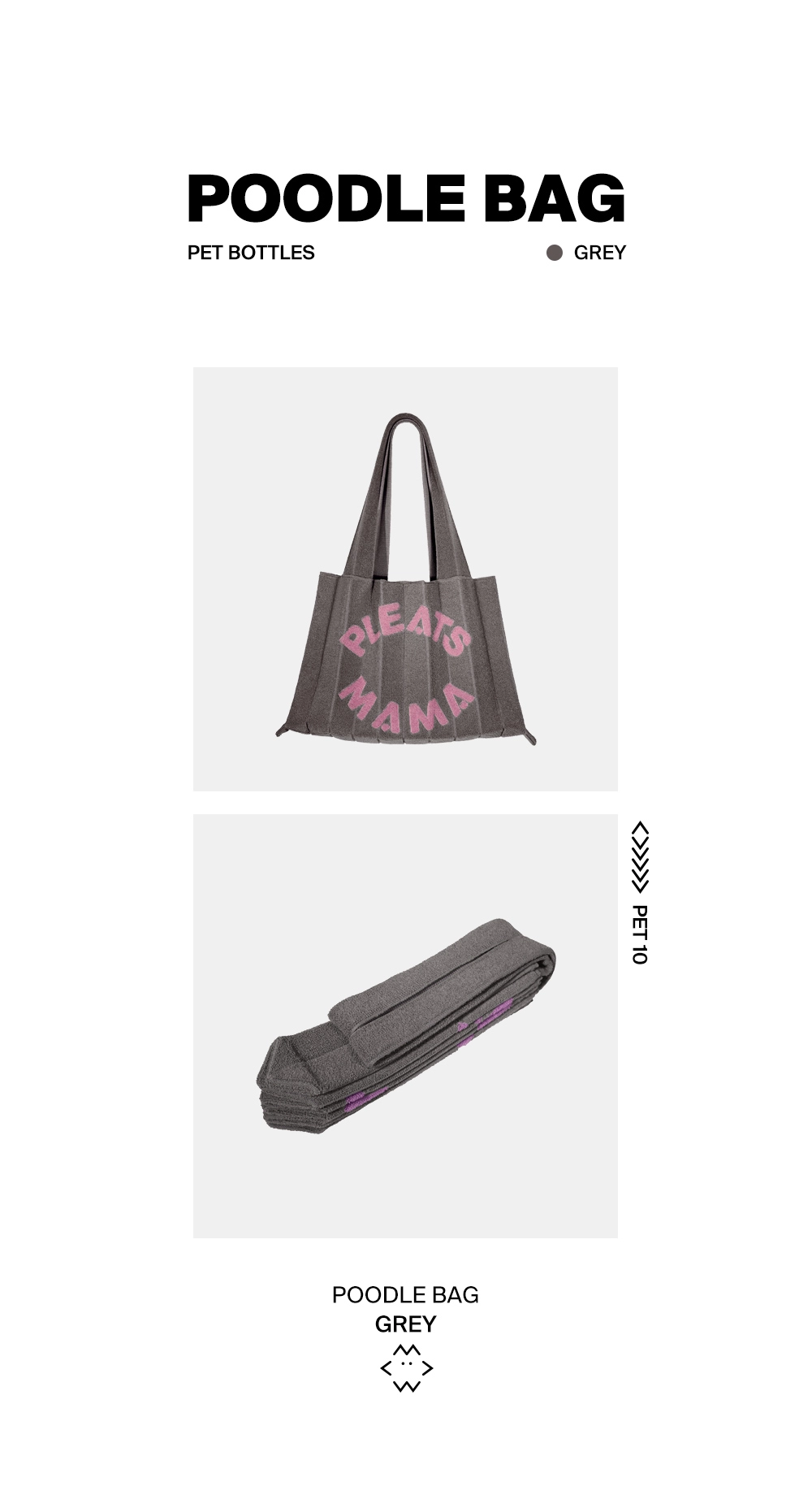 【PLEATS MAMA】 Poodle Shoulder Bag GRAY POODLE BAG GREY : PLEATSMAMA: Sustainable Knit Pleats Bag