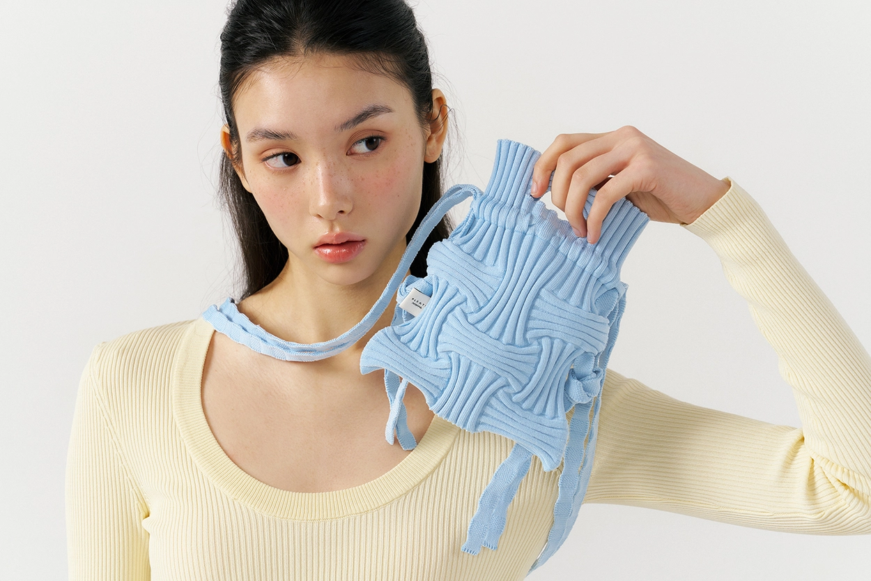 Mini Cross Bow Bag Light Blue : PLEATSMAMA: Sustainable Knit