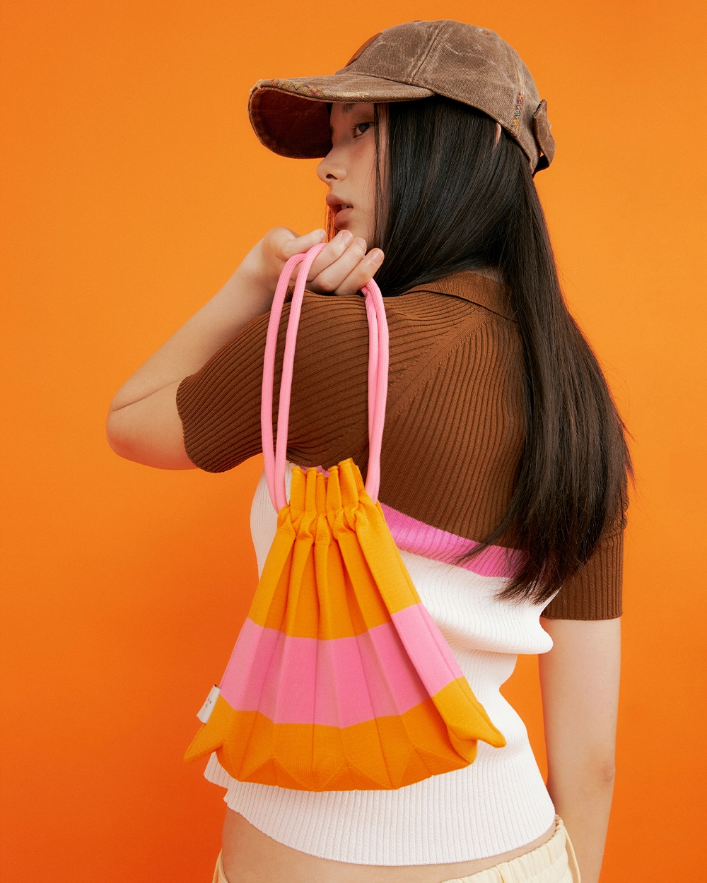 Handle Bubble Bag Orange : PLEATSMAMA: Sustainable Knit