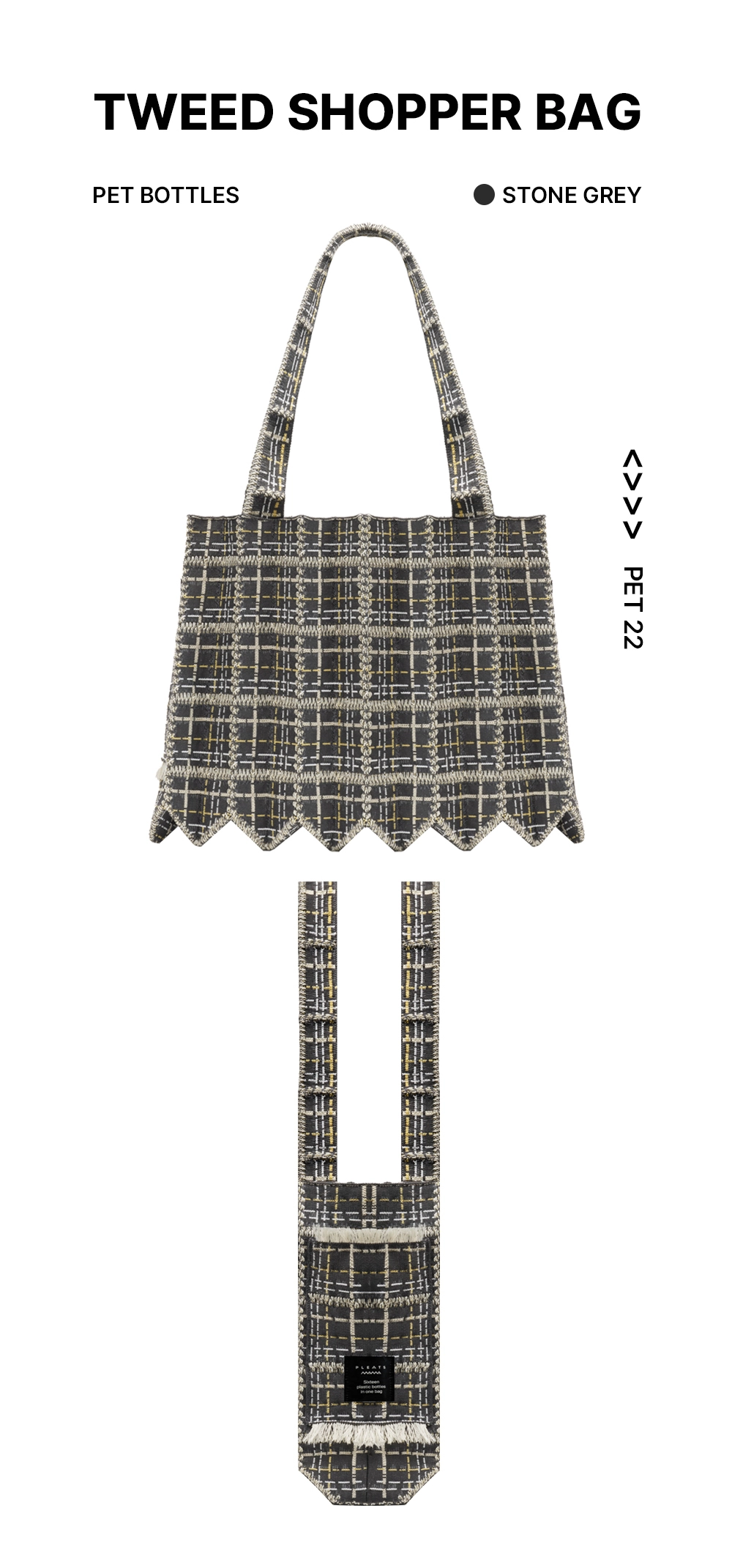 TWEED SHOPPER BAG STONE GREY : PLEATSMAMA: Sustainable Knit