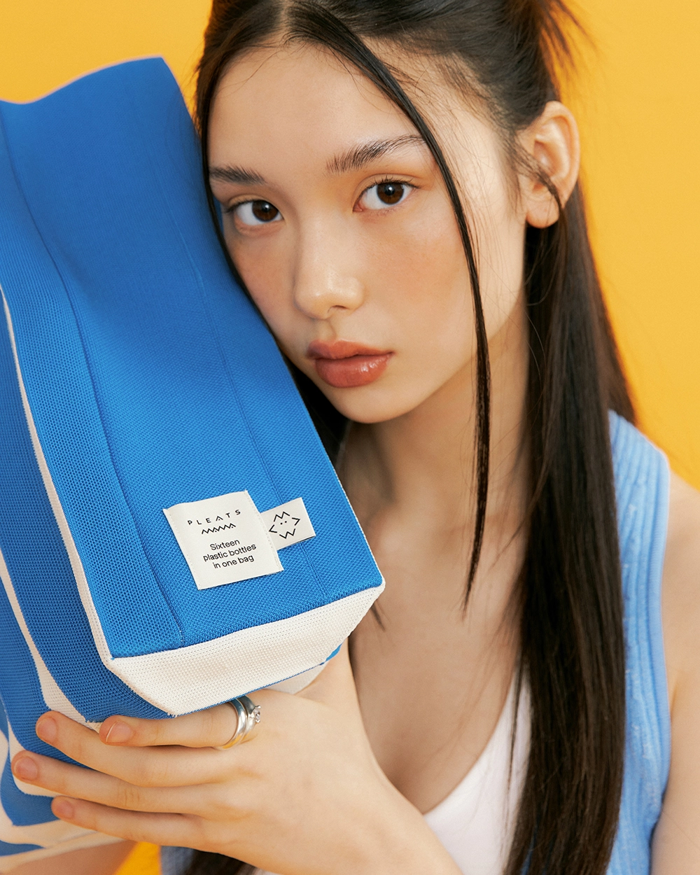 2Way Shopper Bag Blue Stripe : PLEATSMAMA: Sustainable Knit 2Way Shopper Bag Blue Stripe : PLEATSMAMA: Sustainable Knit