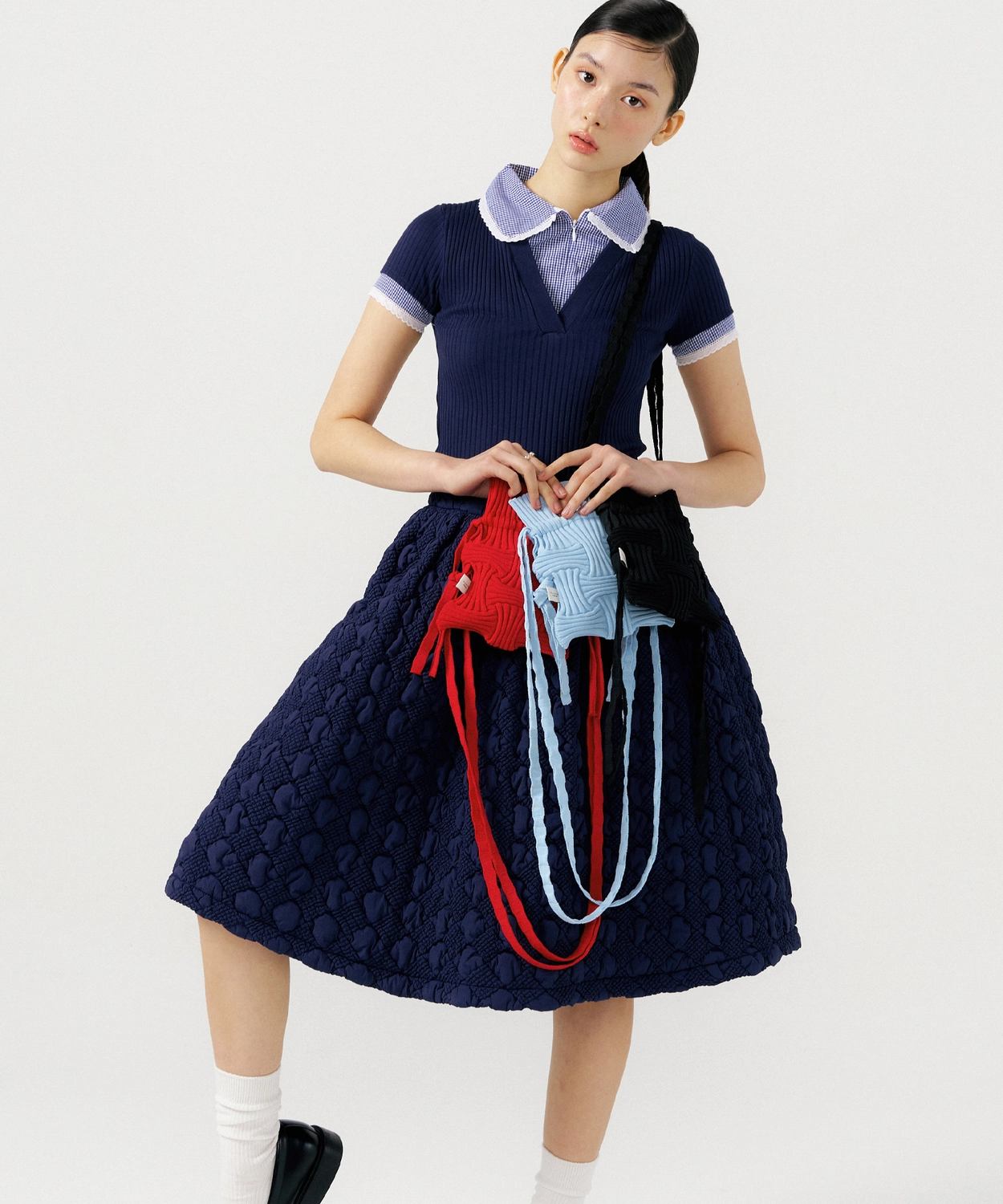 Mini Cross Bow Bag Light Blue : PLEATSMAMA: Sustainable Knit