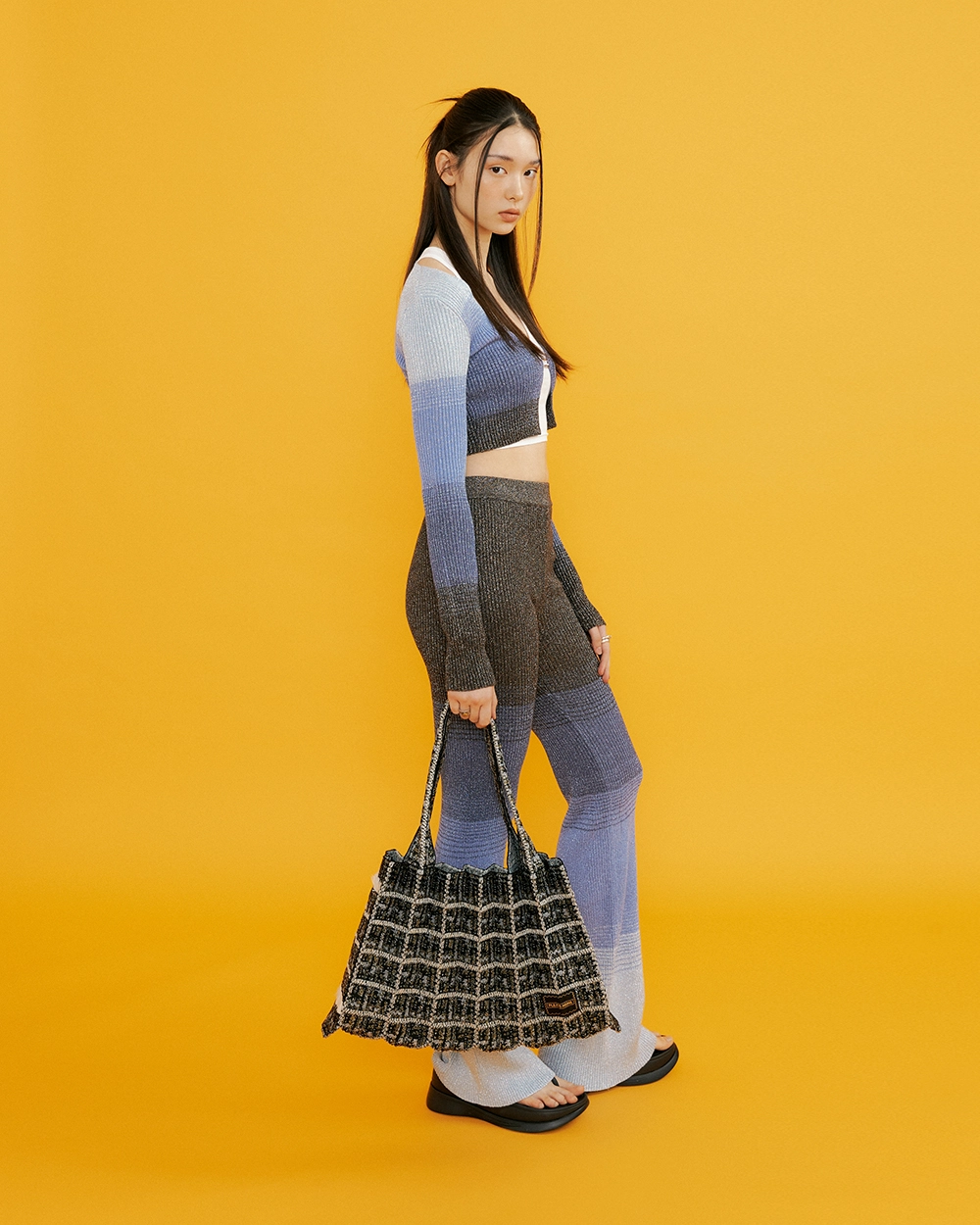 TWEED SHOPPER BAG LIME : PLEATSMAMA: Sustainable Knit Pleats Bag