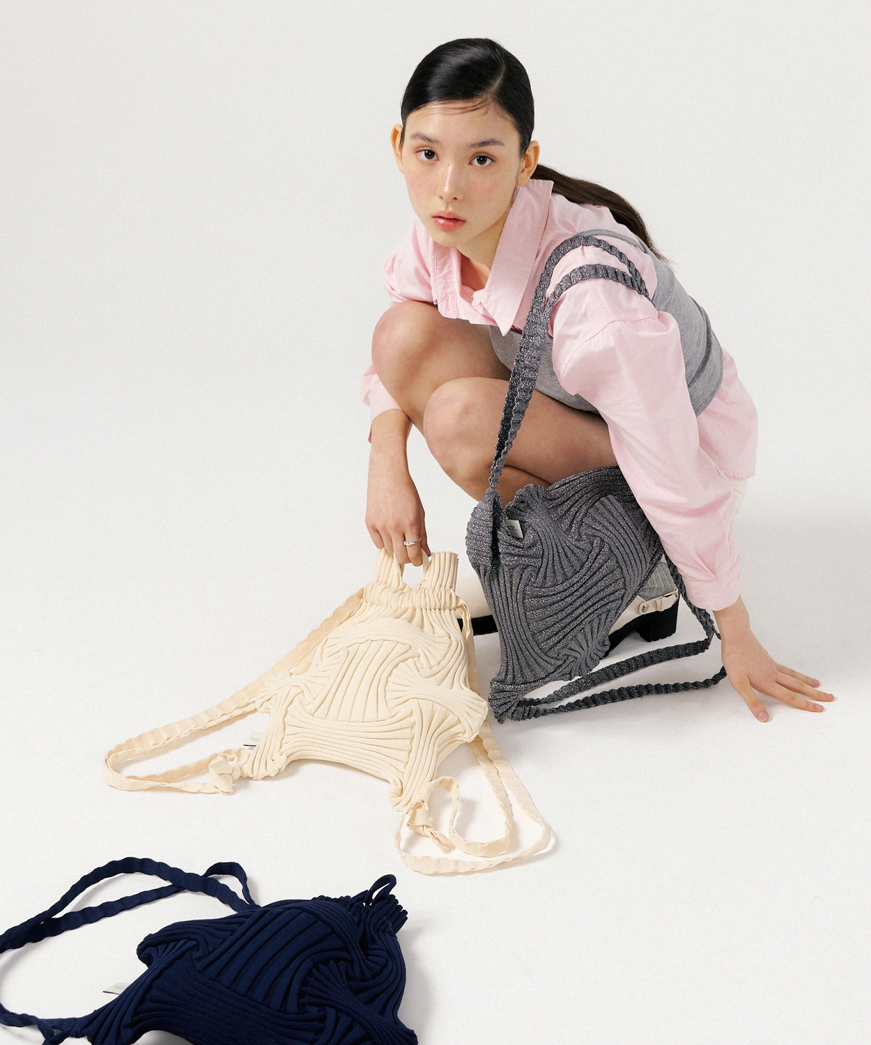 New Bow Backpack Green : PLEATSMAMA: Sustainable Knit Pleats Bag