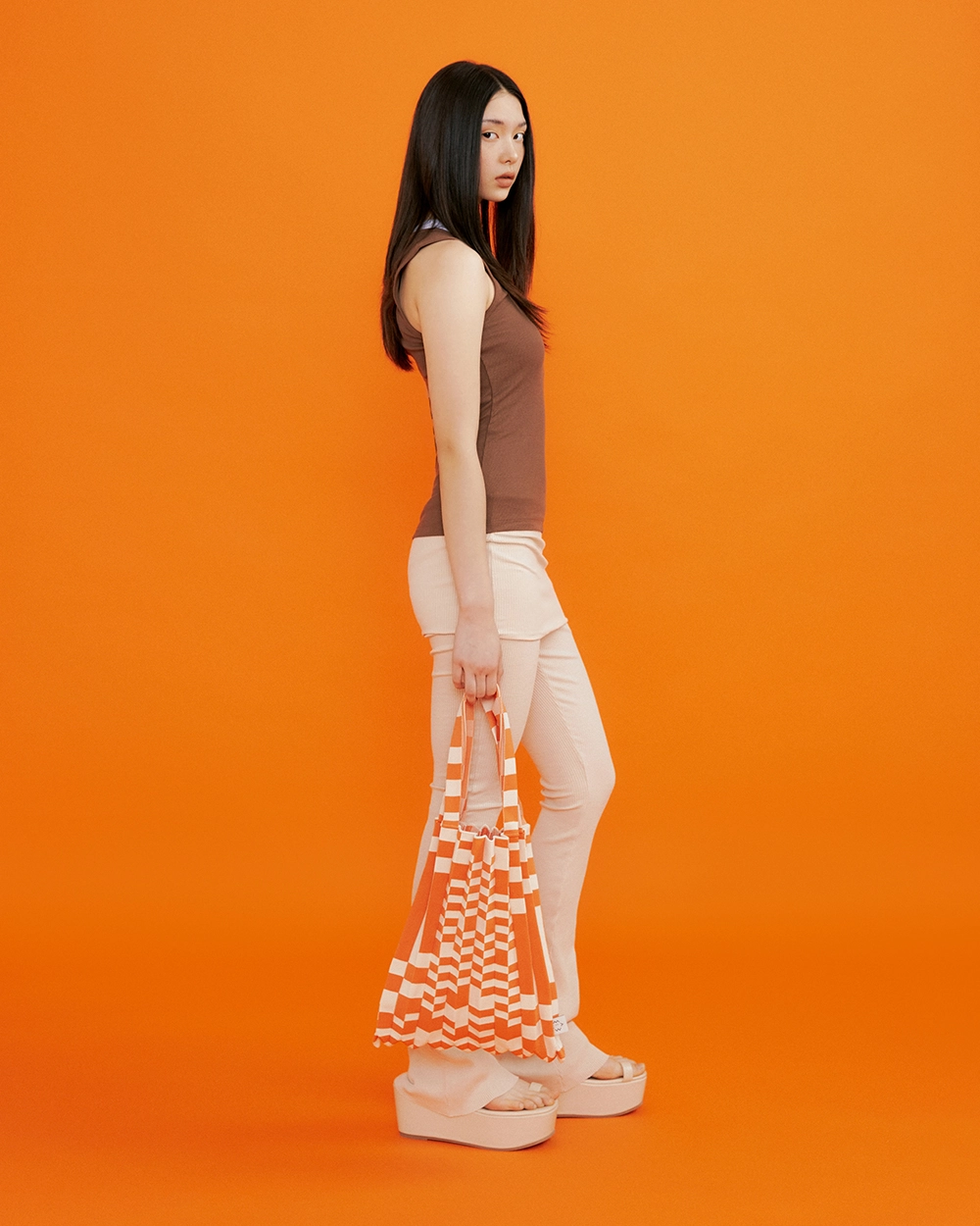 PLEATS MAMA 正規品関税込み SHOULDER BAG GRID ORANGE