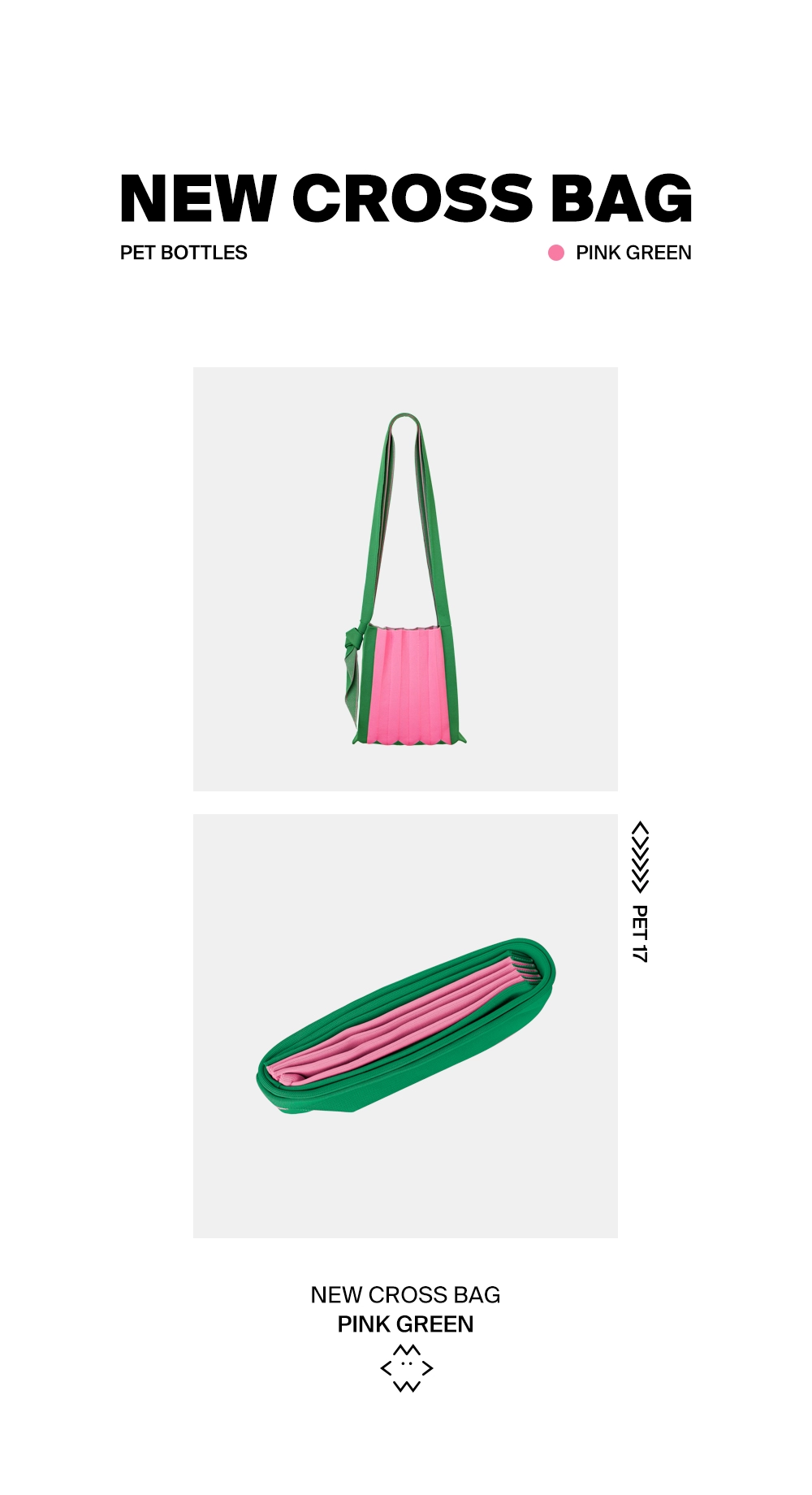 PLEATS MAMA 正規品関税込み NEW CROSS BAG PINK GREEN New Cross Bag Pink Green : PLEATSMAMA: Sustainable Knit