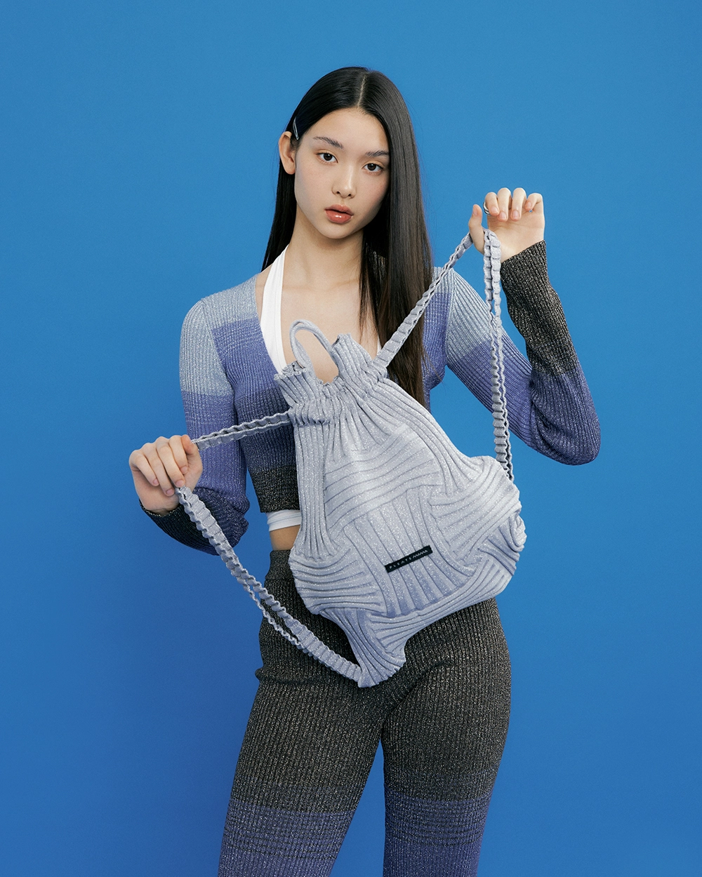 Bow BackPack Glitter Silver : PLEATSMAMA: Sustainable Knit