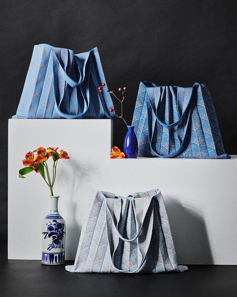 2Way Shopper Bag Wide Indigo Blue : PLEATSMAMA: Sustainable