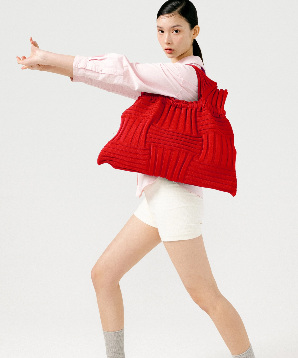 Big Bow Bag Red : PLEATSMAMA: Sustainable Knit Pleats Bag