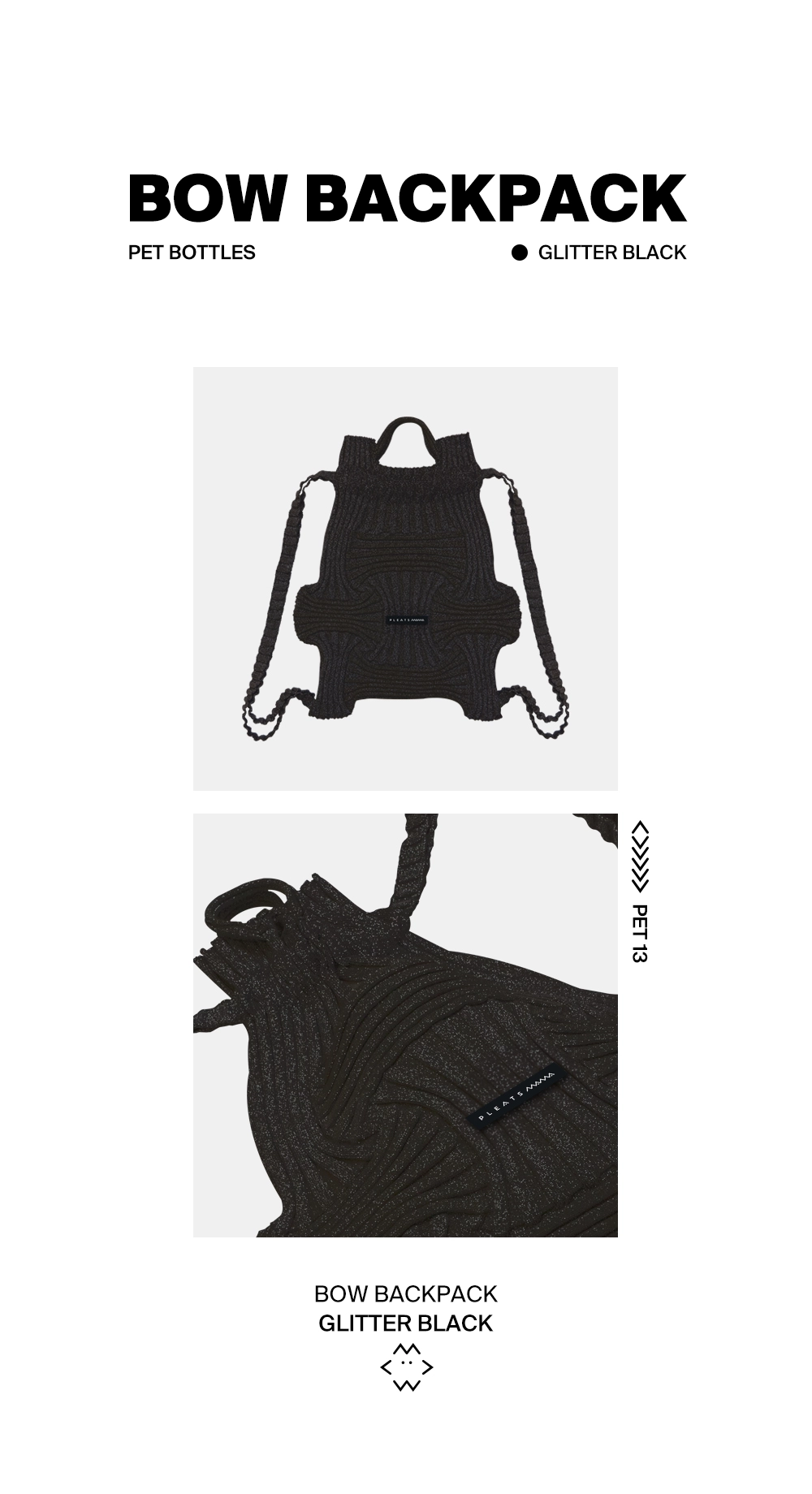 Bow BackPack Glitter Black : PLEATSMAMA: Sustainable Knit