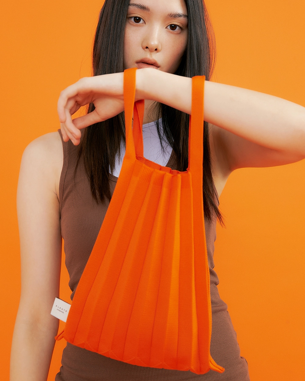 PLEATS MAMA 正規品関税込み MINI TOTE BAG ORANGE MiniToteBag Orange : PLEATSMAMA: Sustainable Knit Pleats Bag