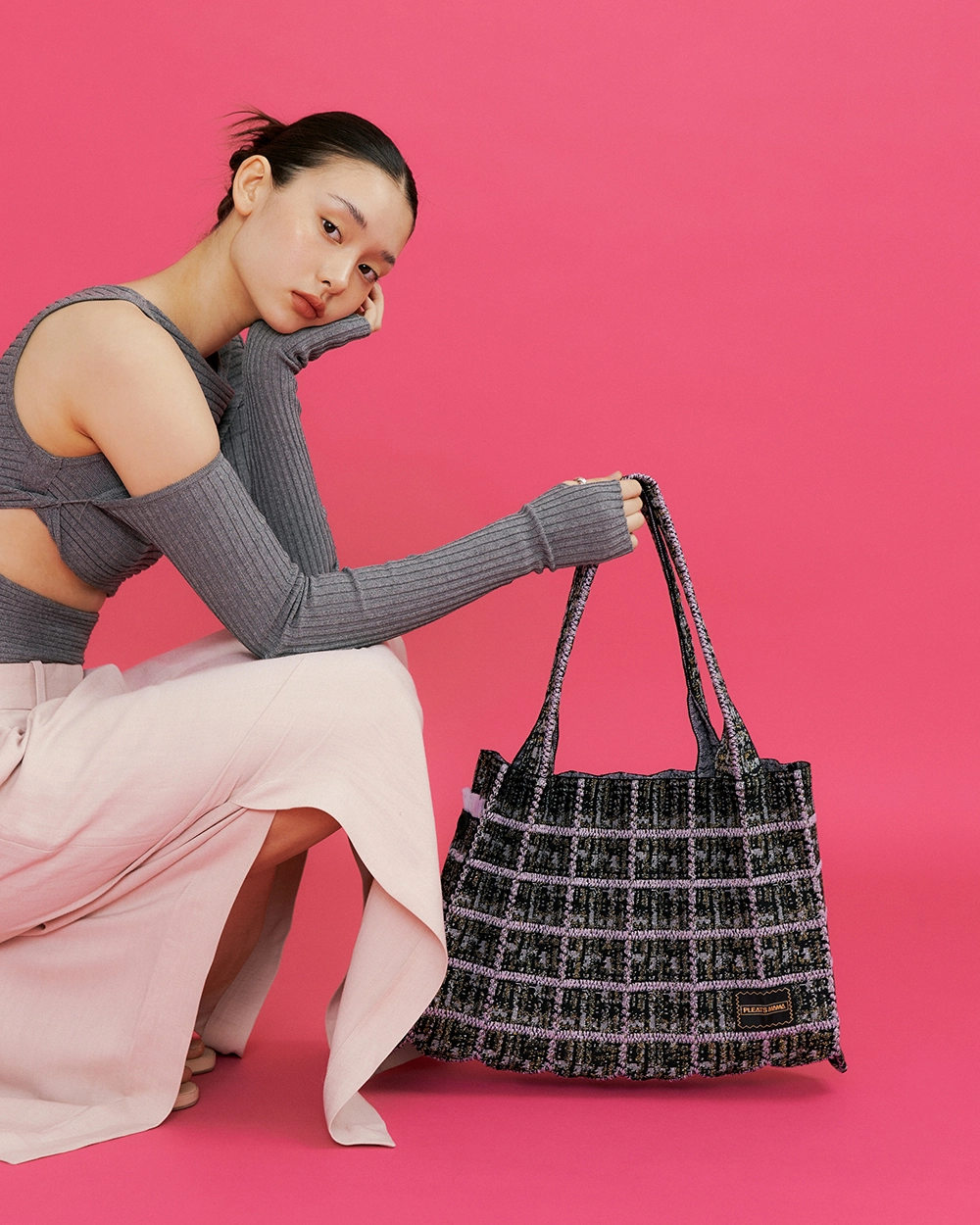【PLEATS MAMA】Tweed Shopper Bag (4 COLOR) TWEED SHOPPER BAG LAVENDER : PLEATSMAMA: Sustainable Knit