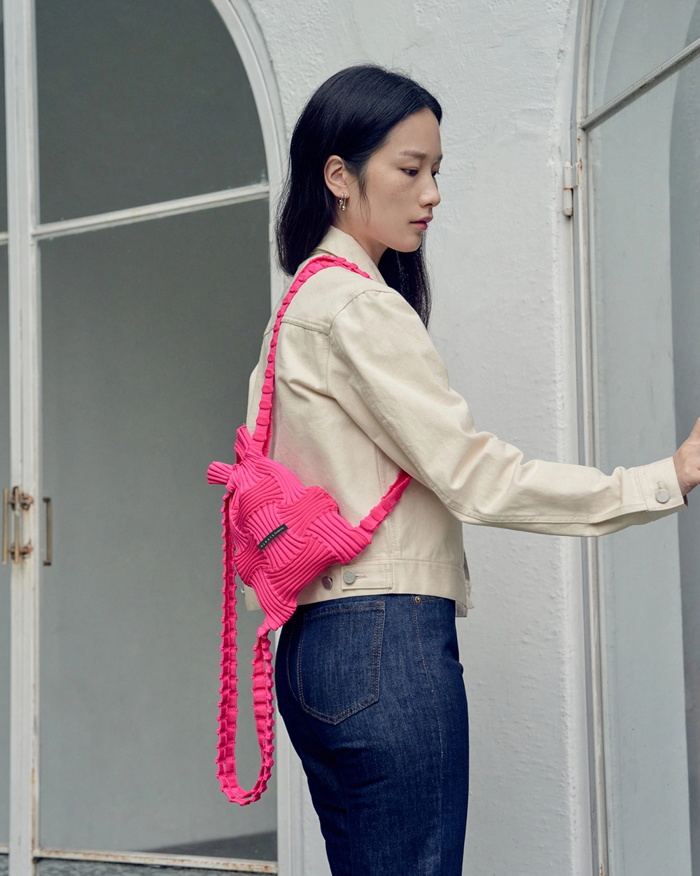 PLEATS MAMA 正規品関税込み MINI BOW BACKPACK PINK MiniBow BackPack Pink : PLEATSMAMA: Sustainable Knit Pleats Bag