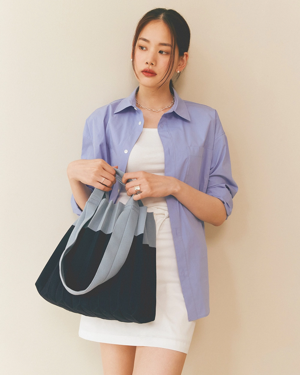 ◆PLEATS MAMA◆ Two way shopper bag navy 624406 2WayShopperBag DeepBlue : PLEATSMAMA: Sustainable Knit