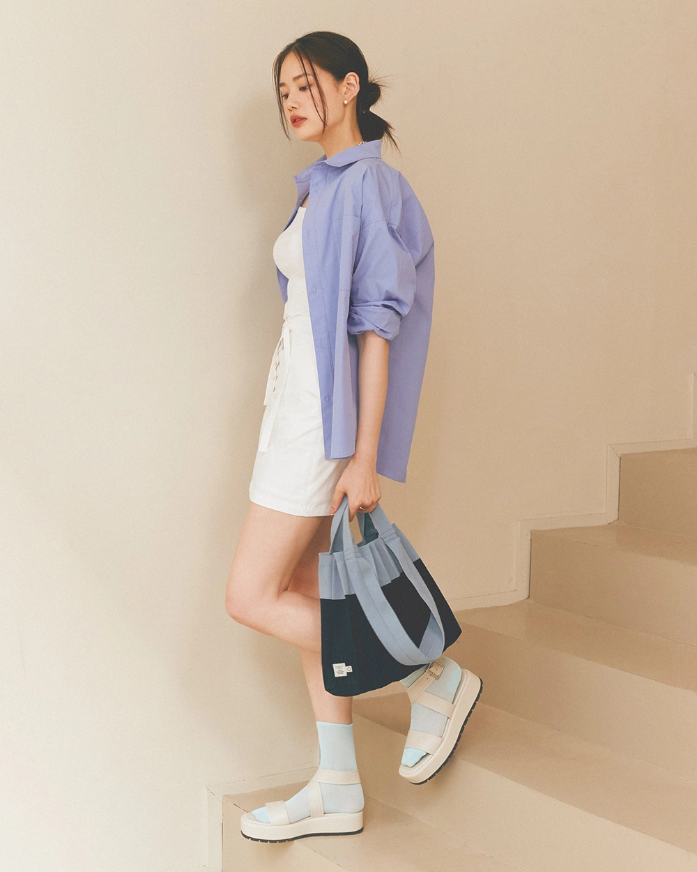2Way Shopper Bag Navy : PLEATSMAMA: Sustainable Knit Pleats Bag