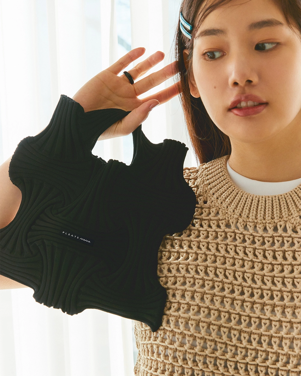 Bow Bag Black : PLEATSMAMA: Sustainable Knit Pleats Bag