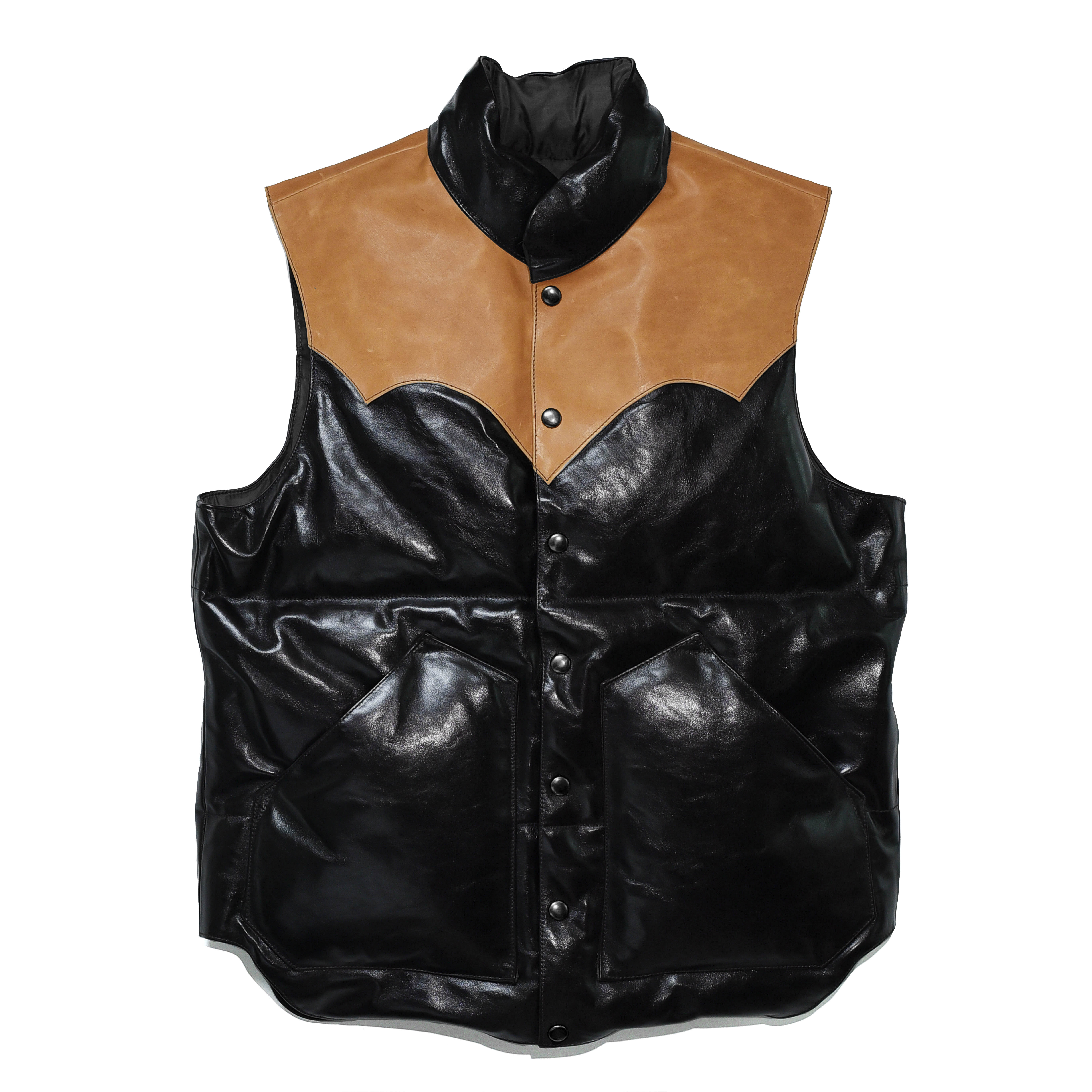 Horsehide Duo Tone Down Vest 'CHALLENGER' [Black x Natural] : Semi