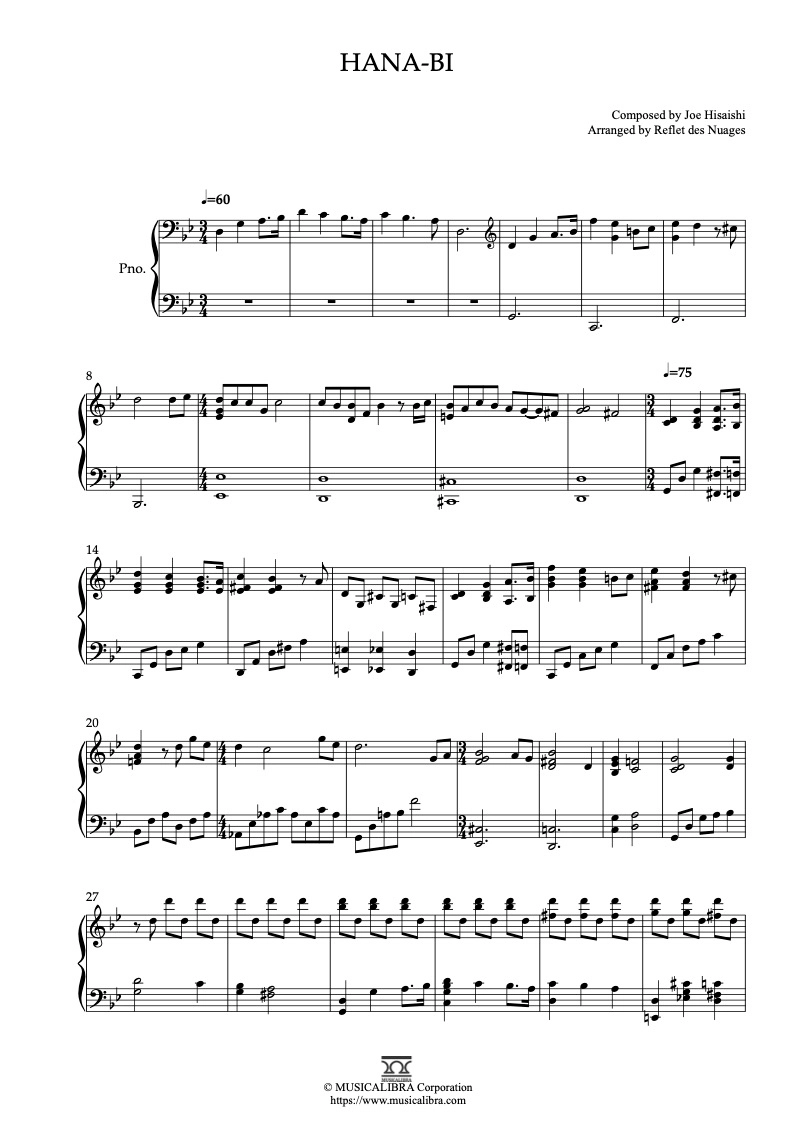 PIANO SOLO 楽譜] 花火(Hana-bi) ピアノ 編曲 楽譜 : MUSICALIBRA JAPAN