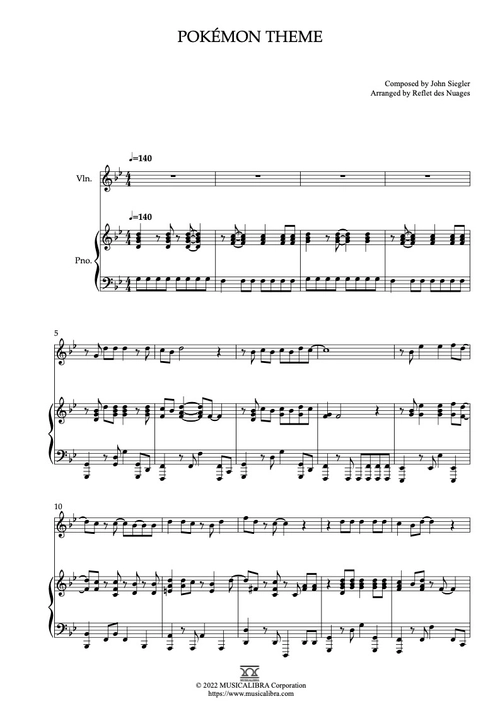 DUET 楽譜] ポケットモンスター 主題歌 - ヴァイオリン、ピアノ 