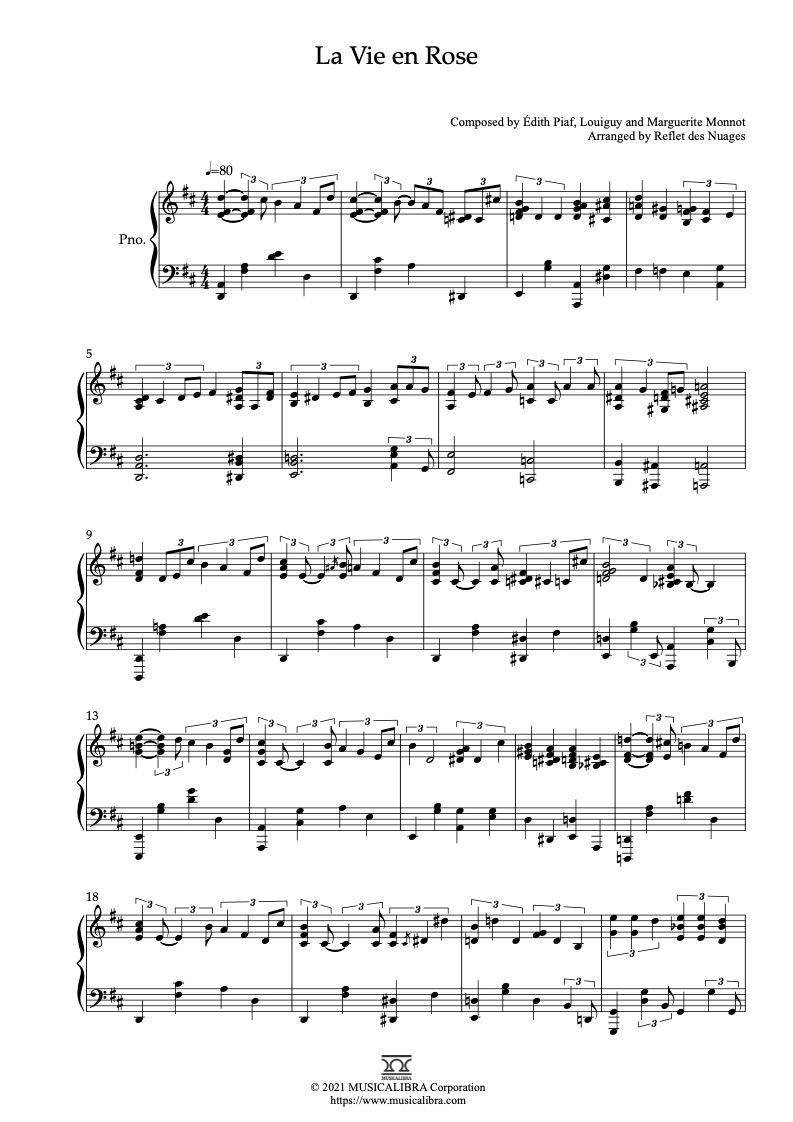 PIANO SOLO 楽譜] La Vie en Rose ピアノ 編曲 楽譜 : MUSICALIBRA JAPAN