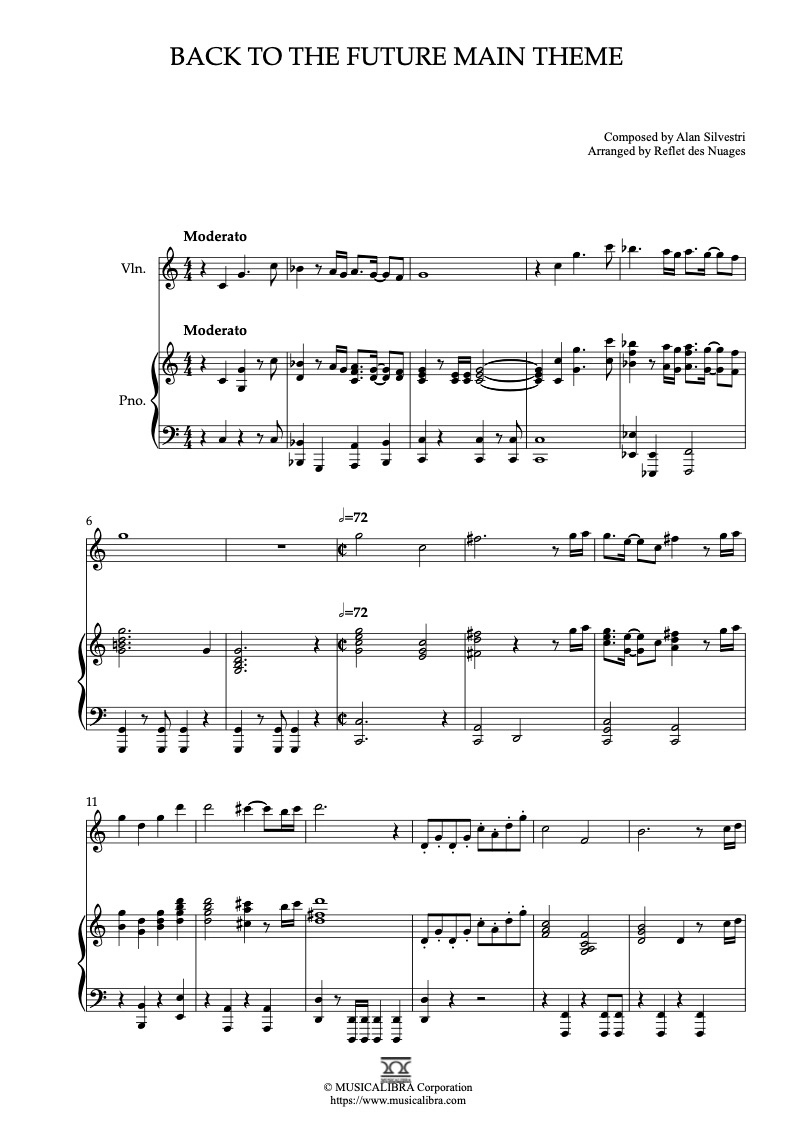 DUET 楽譜] Back to the Future Main Theme - ヴァイオリン、ピアノ