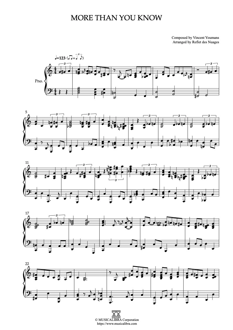 PIANO SOLO SHEET MUSIC] More Than You Know : Musicalibra