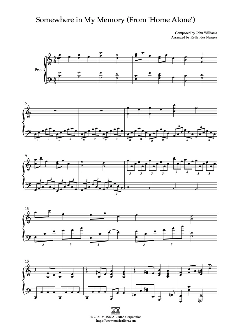 PIANO SOLO 楽譜] Somewhere in My Memory ピアノ 編曲 楽譜