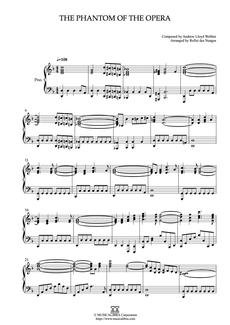 PIANO SOLO 乐谱] The Phantom of the Opera 钢琴乐谱: MUSICALIBRA CHINA