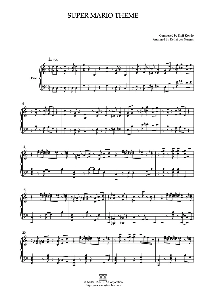 PIANO SOLO 楽譜] スーパーマリオ テーマ曲 ピアノ 編曲 楽譜 