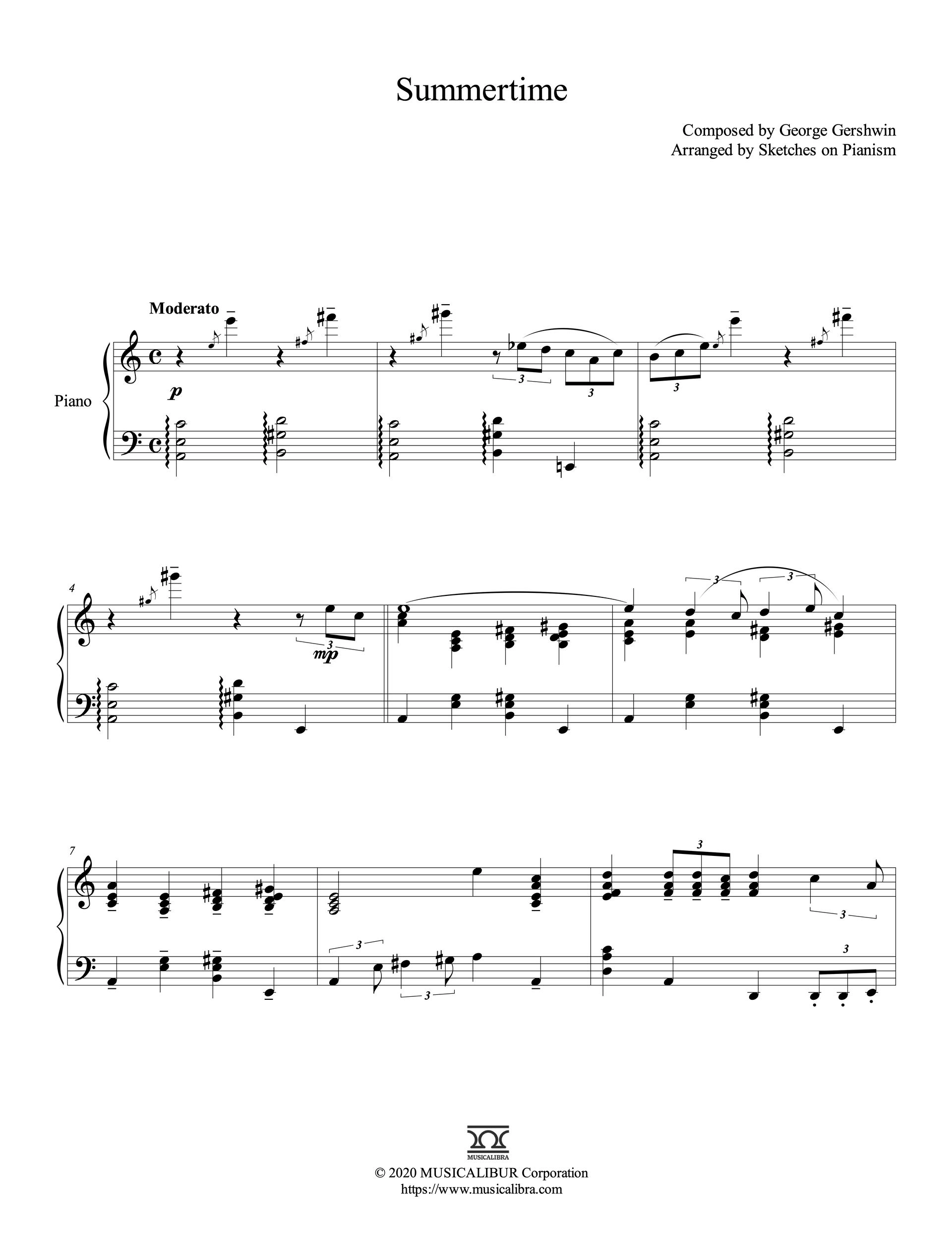 PIANO SOLO 楽譜] George Gershwin Summertime ピアノ 編曲 楽譜 