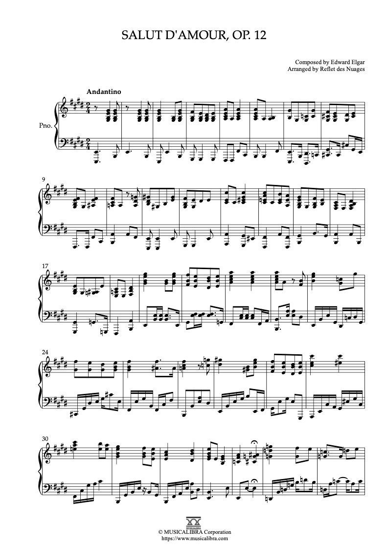 PIANO SOLO SHEET MUSIC] Salut d'amour, Op. 12 : MUSICALIBRA