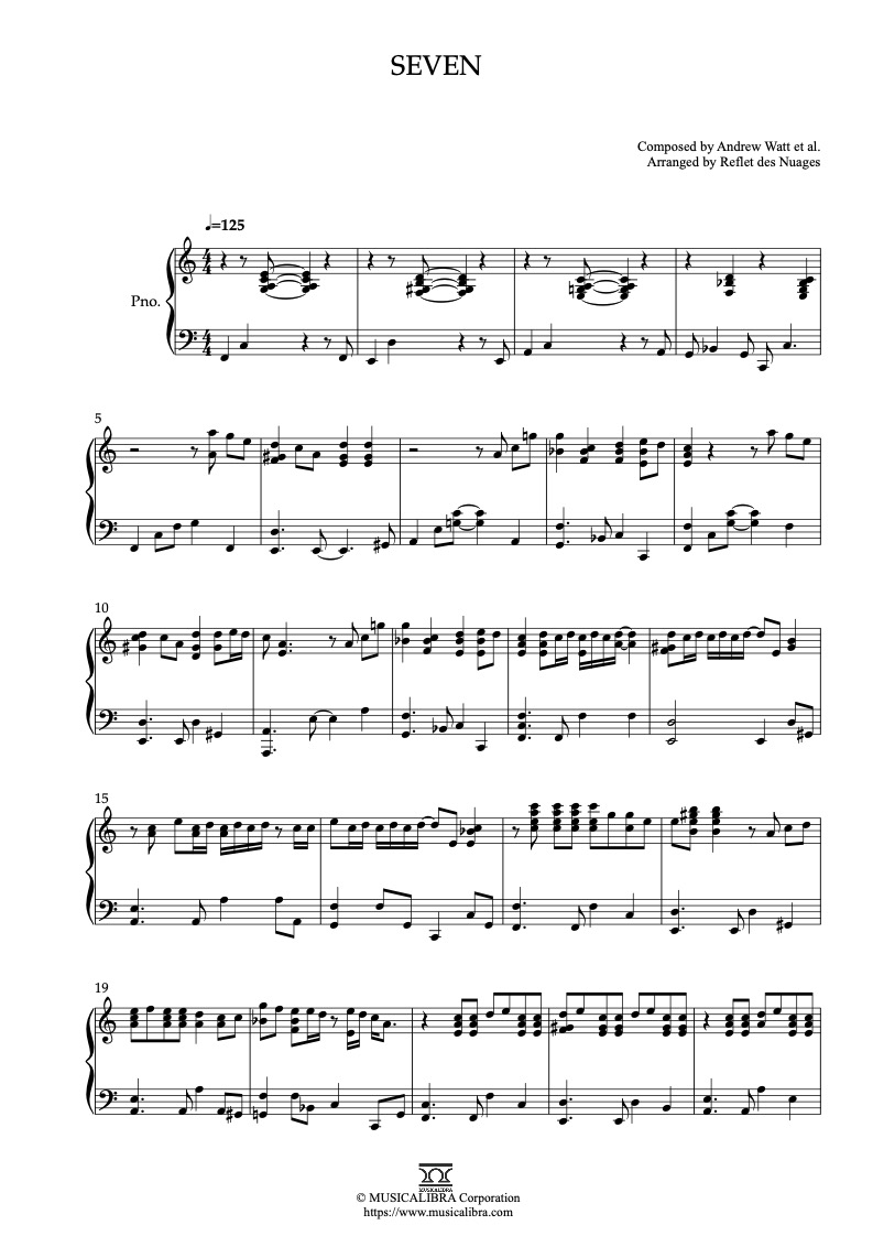 PIANO SOLO SHEET MUSIC] Seven(Jung Kook) : MUSICALIBRA