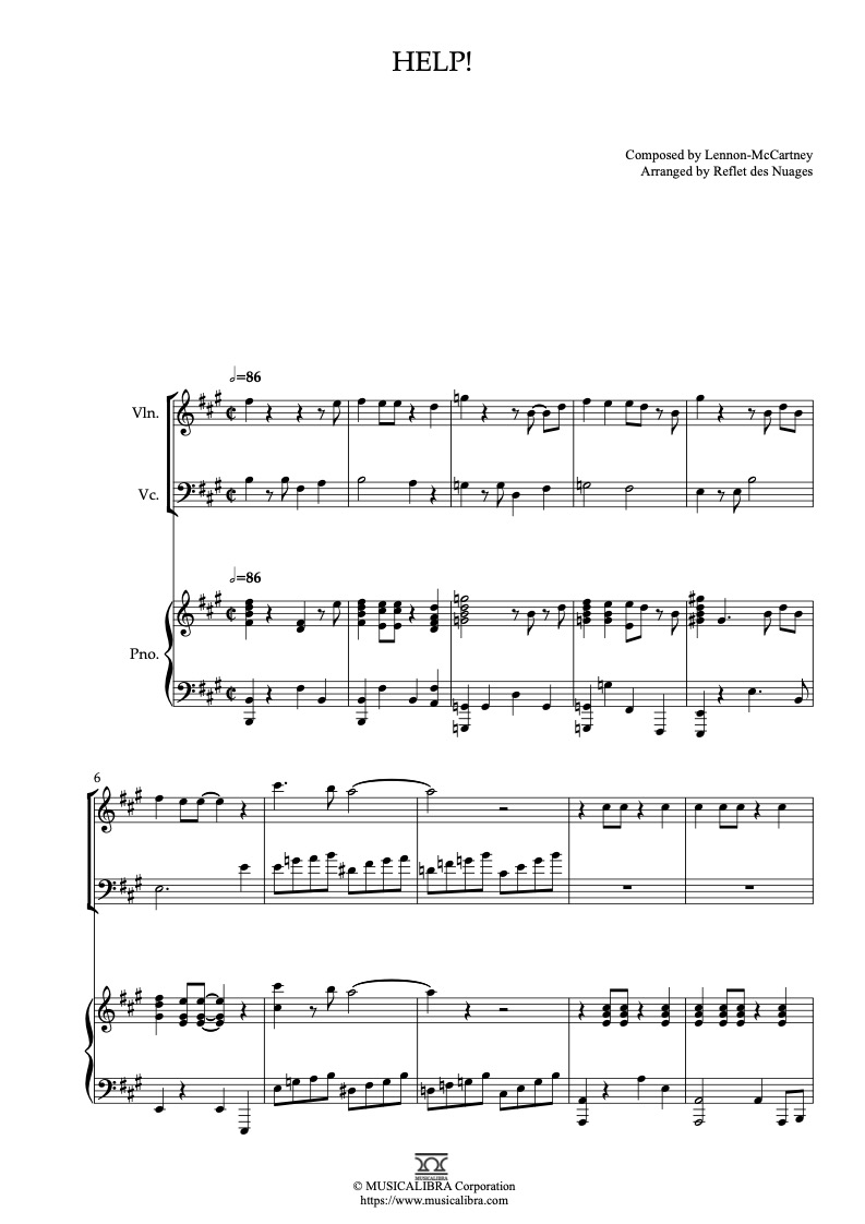 TRIO 楽譜] Help! - ヴァイオリン、チェロ、ピアノトリオ 室内楽 アンサンブル : Musicalibra Japan