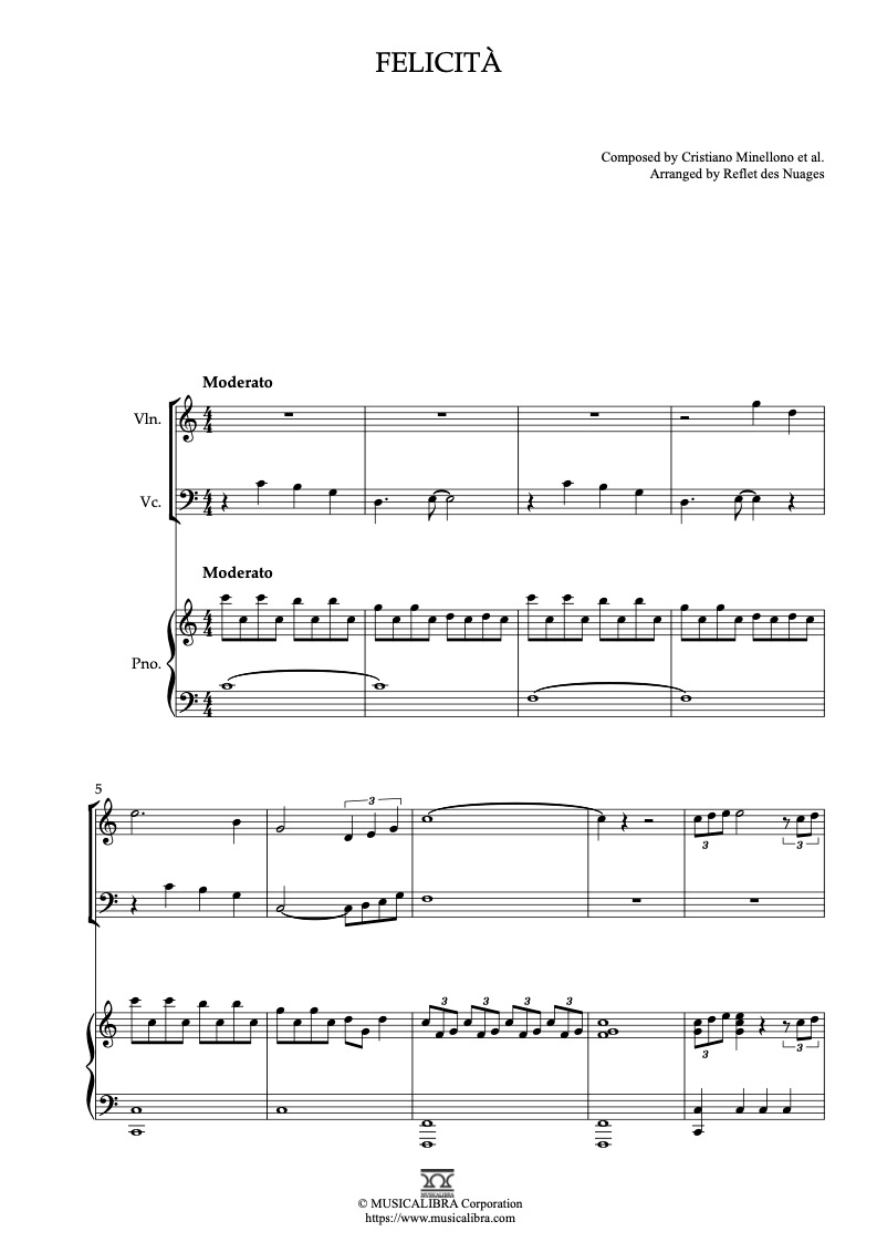 TRIO SHEET MUSIC] Felicità - Violin, Cello and Piano Chamber Ensemble :  Musicalibra