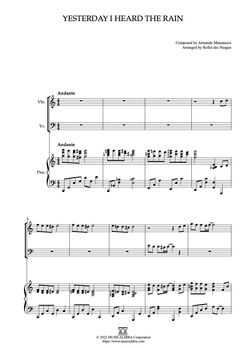 Kishio HIRAO TRIO 楽譜 フルート・バイオリン・ピアノ DUET 楽譜] The Wind of Life - ヴァイオリン、ピアノデュエット