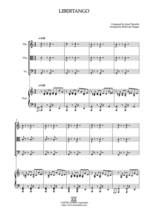QUARTET 楽譜] Libertango - ヴァイオリン、ビオラ、チェロ、ピアノ室内楽 アンサンブル : Musicalibra Japan