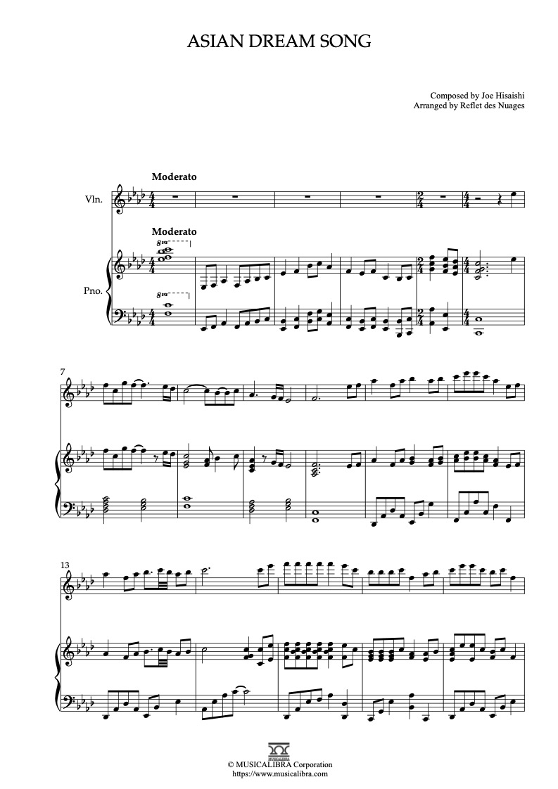 DUET 楽譜] Asian Dream Song - ヴァイオリン、ピアノデュエット 室内楽 アンサンブル : Musicalibra Japan