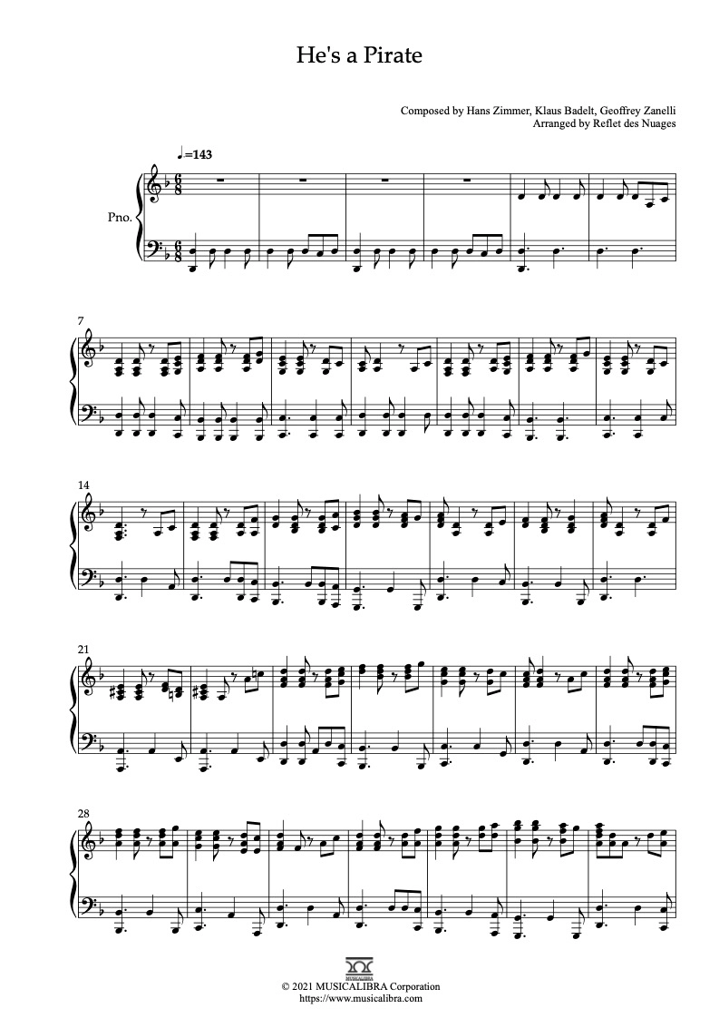 PIANO SOLO 楽譜] 彼こそが海賊(He