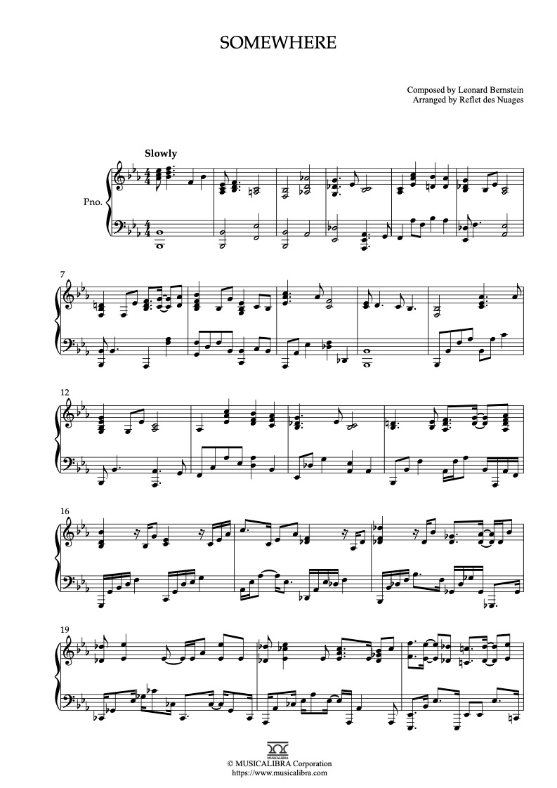 PIANO SOLO SHEET MUSIC] Somewhere : MUSICALIBRA