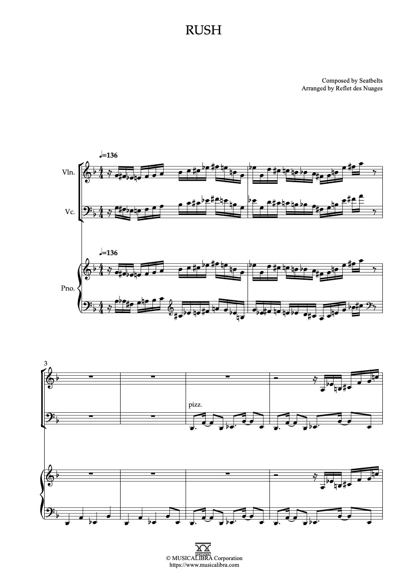 TRIO SHEET MUSIC] Rush - Violin, Cello and Piano Chamber Ensemble