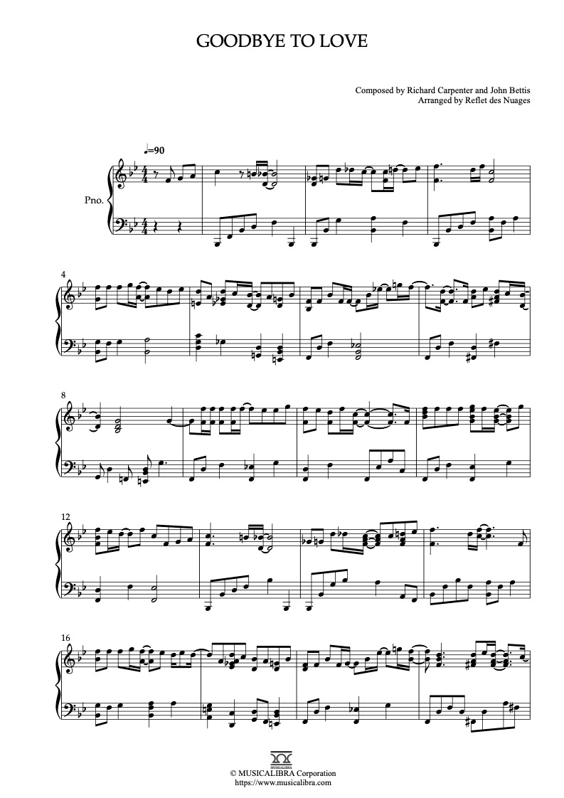 PIANO SOLO 楽譜] Goodbye to Love ピアノ 編曲 楽譜 : MUSICALIBRA JAPAN