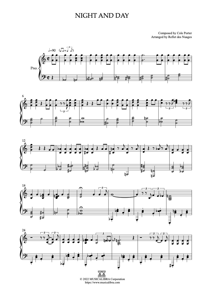 PIANO SOLO 楽譜] Night and Day ピアノ 編曲 楽譜 : MUSICALIBRA JAPAN