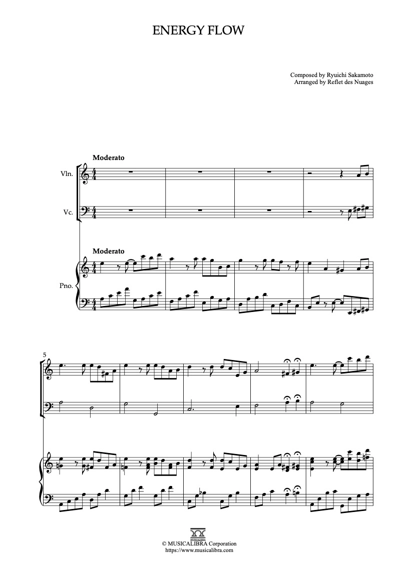 Trio Score Ryuichi Sakamoto 楽譜 PIANO SOLO 楽譜] Energy Flow ピアノ 編曲 楽譜 : MUSICALIBRA
