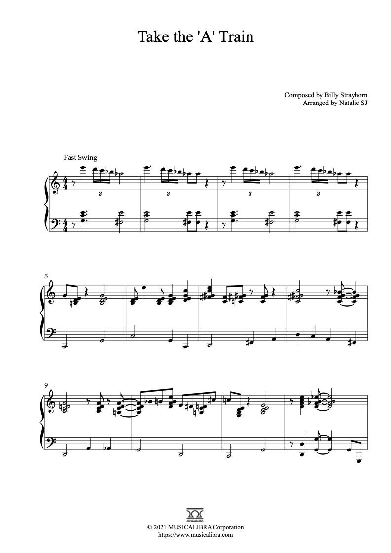 PIANO SOLO 楽譜] Take the 'A' Train ピアノ 編曲 楽譜 : MUSICALIBRA