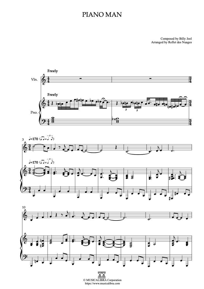DUET 楽譜] Piano Man - ヴァイオリン、ピアノデュエット 室内楽