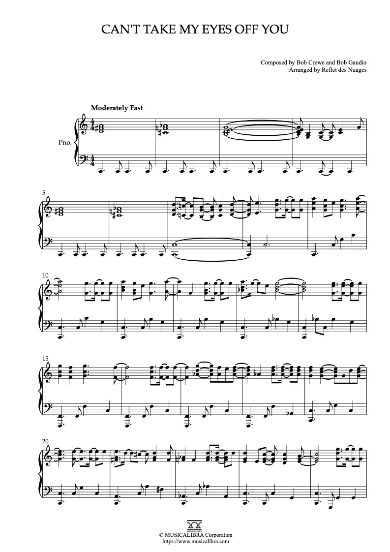 PIANO SOLO SHEET MUSIC] Can't Take My Eyes Off You : MUSICALIBRA