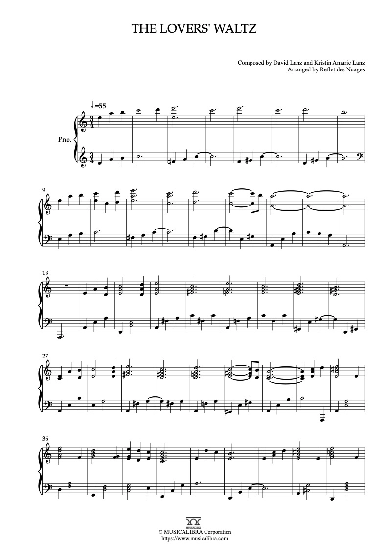PIANO SOLO 楽譜] The Lovers' Waltz ピアノ 編曲 楽譜
