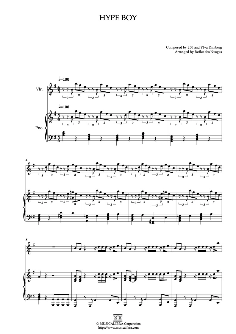 DUET, 二重奏] Hype Boy 乐谱- 小提琴, 钢琴: MUSICALIBRA CHINA
