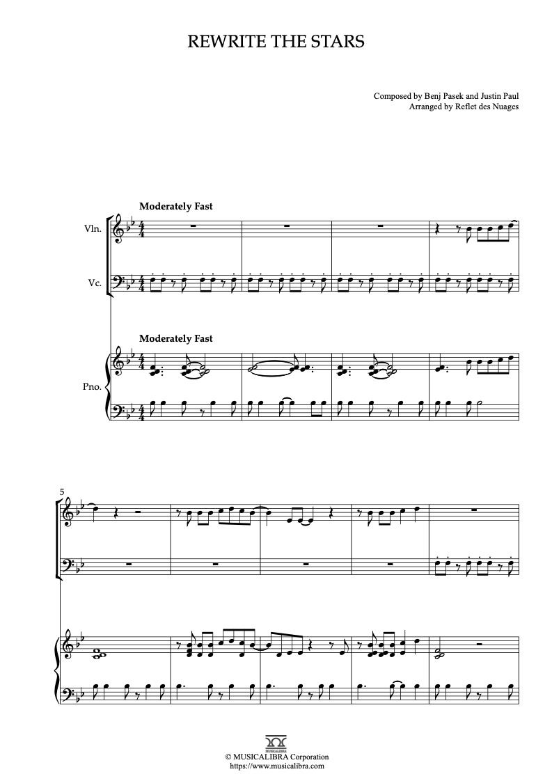 TRIO 楽譜] Rewrite the Stars - ヴァイオリン、チェロ、ピアノトリオ 室内楽 アンサンブル : Musicalibra  Japan