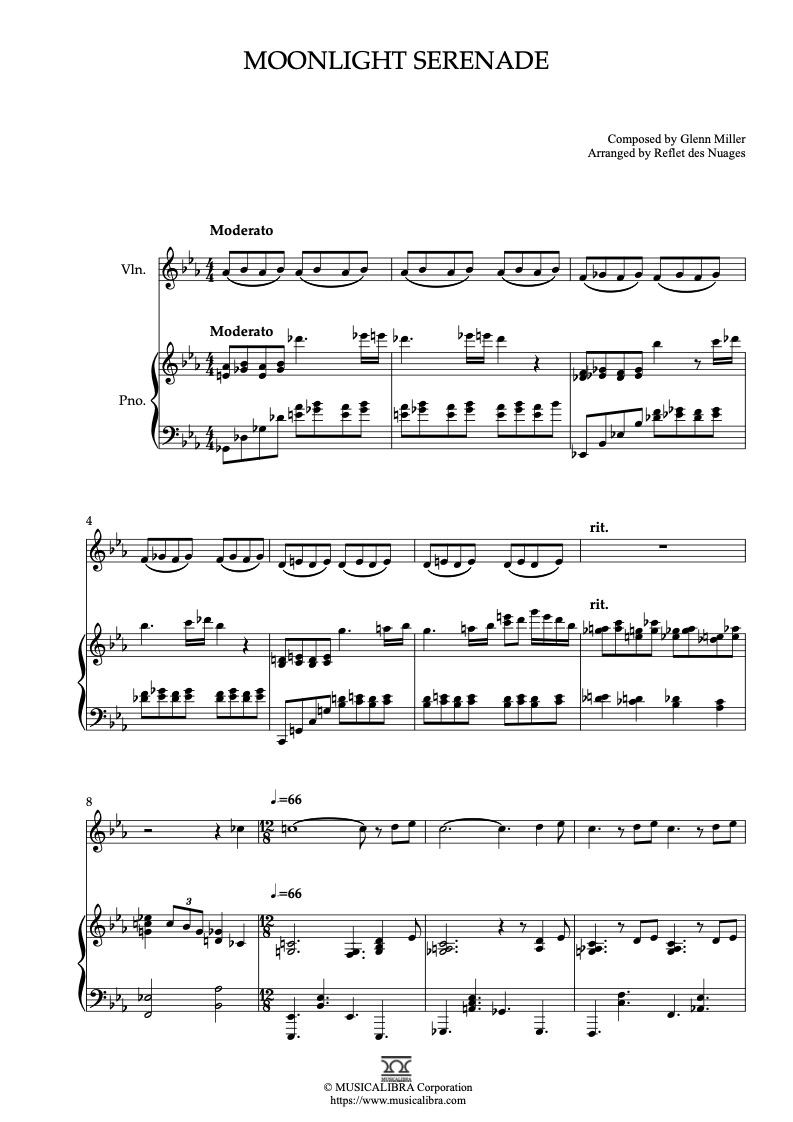 [DUET 楽譜] Moonlight Serenade - ヴァイオリン、ピアノデュエット 室内楽 アンサンブル